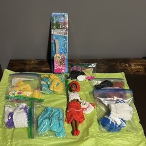 NWT Barbie doll with 7  handmade knit outfits